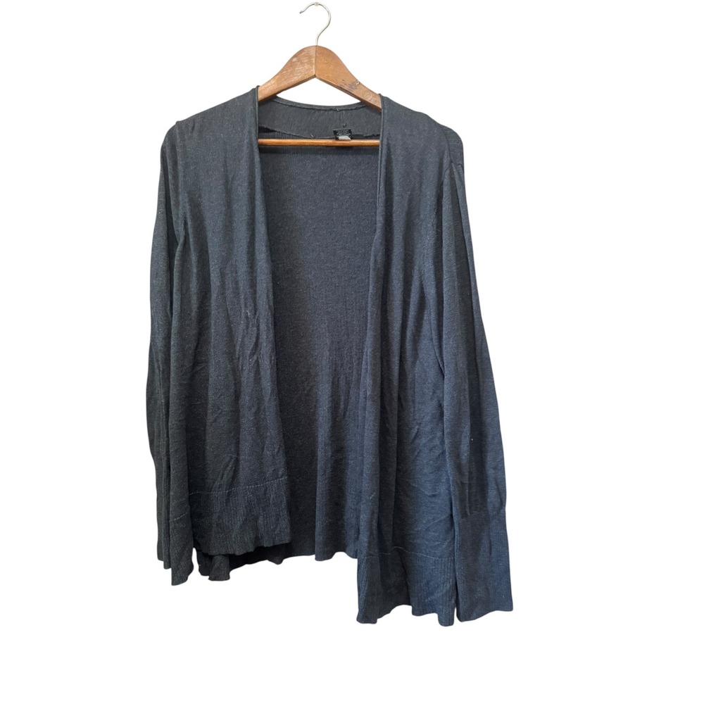 Lane Bryant Cardigan Women 16 Charcoal Grey Excellent Metallic Open Front Ribbed
